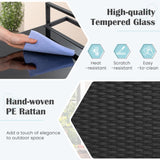 Tangkula Outdoor Bar Cart Table, Patiojoy Rolling Wicker Buffet Wheeled Serving Cart with Tempered Glass Top, Storage Cabinet & 8 Hooks, for Porch Backyard Garden Poolside (Black) Tangkula