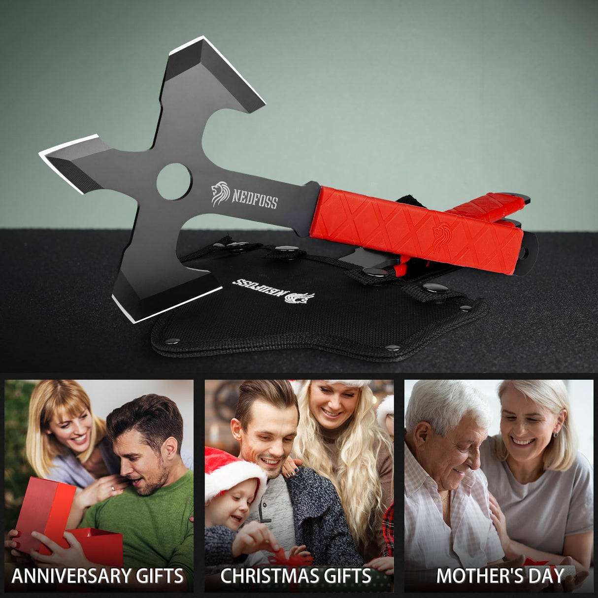 NedFoss Axe Throwing, 11.9" Full Tang Triple Edge Throwing Axe with Sheath TPE Rubber Handle, Axe Throwing Set 3 at Home Axe Throwing, Axe for Throwing for Gifts NedFoss