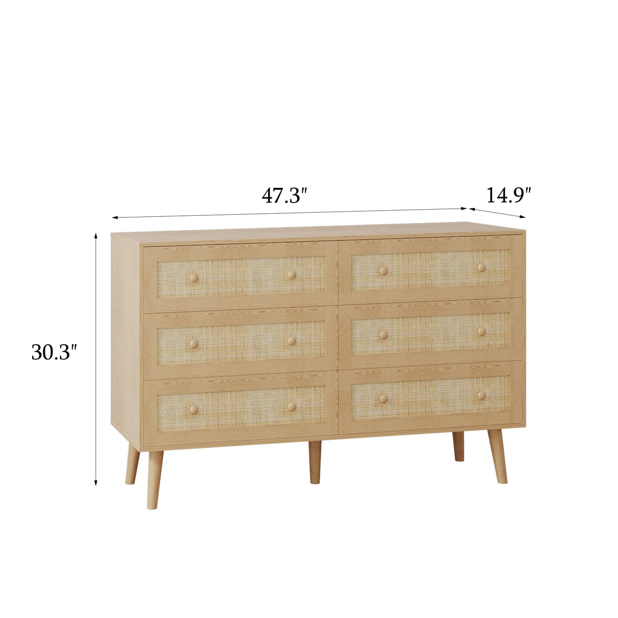 6 Drawer Rattan Dresser for Bedroom, Modern Natural Wooden Dresser, Beside Table for Closet, Boho Chests of Double Drawers for Bedroom, Living Room, Entryway, Hallway yesasin