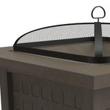 Four Seasons Courtyard 30" Steel Slate Top Wood Burning Fire Pit Square Outdoor Backyard Patio and Deck Fireplace with Safe Screen and Poker, Bronze Four Seasons Courtyard