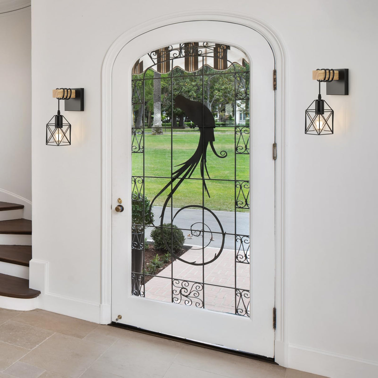 foucasal Wall Sconces Set of 2, Farmhouse Wall Mount Lighting, Black Vanity Lights Fixture for Bathroom with Metal Cage Shade, Wood Rustic Wall Lamp for Hallway, Living Room, Mirror, Bedroom foucasal