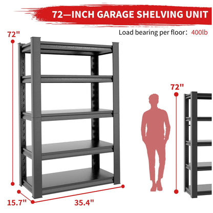 Garage Storage Shelves,72*35.4*15.7"Garage Shelving 2000lbs Heavy Duty Adjustable Shelves 5 Tier Metal Shelf Organizer Storage Garage Racks Shelf and Industrial Shelving for Garage Warehouse - WoodArtSupply