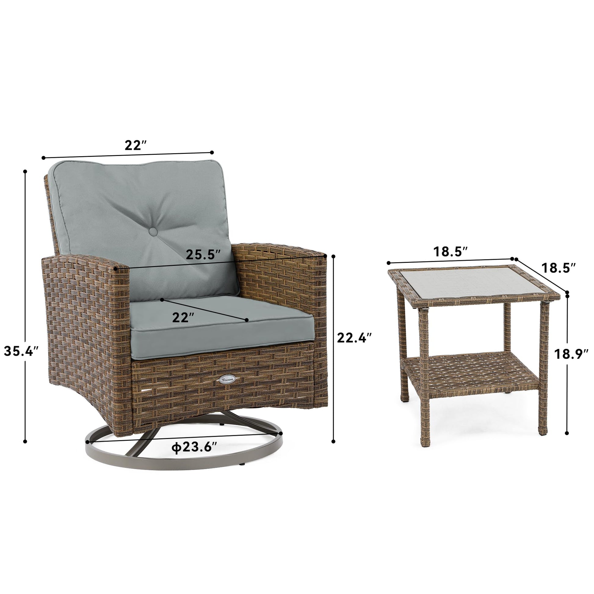 YITAHOME 3 Pieces Patio Furniture Outdoor Rocking Chair Bistro Set, Wicker Rocking Conversation Chairs with Cushions and Side Table for Garden, Backyard and Balcony, Tan Chairs and Dark Gray  - WoodArtSupply