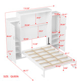 Ball & Cast Queen Size Murphy Bed with Two Wardrobe and Storage Shelf, Wall Bed Frame Folding into Cabinet Design,Multifunctional Foldable Platform Bed for Small Space,Bedroom,Guest Room, White Ball & Cast