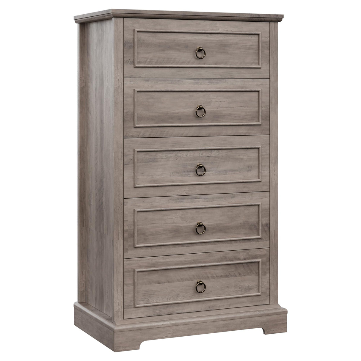 HOSTACK 5 Drawer Tall Dresser, Modern Farmhouse Chest of Drawers, Wood Dressers Organizer, Accent Storage Cabinet for Living Room, Hallway, Home Office, Ash Grey HOSTACK
