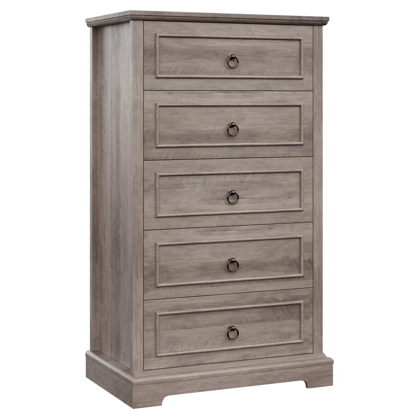 HOSTACK 5 Drawer Tall Dresser, Modern Farmhouse Chest of Drawers, Wood Dressers Organizer, Accent Storage Cabinet for Living Room, Hallway, Home Office, Ash Grey - WoodArtSupply