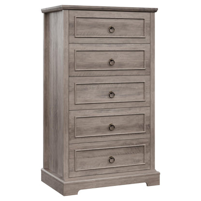 HOSTACK 5 Drawer Tall Dresser, Modern Farmhouse Chest of Drawers, Wood Dressers Organizer, Accent Storage Cabinet for Living Room, Hallway, Home Office, Ash Grey - WoodArtSupply