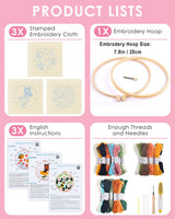 TINDTOP 3 Sets Punch Needle Kits, Flowers Punch Embroidery Kits for Adults Beginner, Tool with Punch Needle Fabric, Hoops, Yarns and Sewing Needles TINDTOP