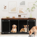 71 inches Extra Large Dog Crate Furniture Indoor Wooden Dog Kennel Furniture Heavy Duty Dog Crates TV Stand with Removable Divider for 2 Large Medium Small Dogs Black NEBZHASK