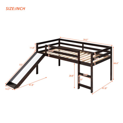 Harper & Bright Designs Twin Size Low Loft Bed with Slide in Espresso - WoodArtSupply