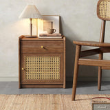 ETACHI Stylish Nightstand Side Table with Hidden Safe, Ash Wood Bedside Table with Gun Safe for Pistol, Protect Your Pistal and Valuables (Brown) ETACHI