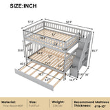 Full Over Full Bunk Beds with Trundle and Stairs Stairway Bunk Bed Frame with Storage Shelves for Kids Teens Adult, Detachable Wood Full Bunk Bed for Boys Girls Adults, Gray Bellemave