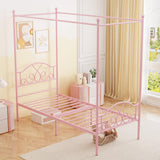 Weehom Princess Canopy Bed Frame with 4 Posters, Sturdy Metal Platform Mattress Foundation with Headboard&Footboard No Box Spring Needed Twin Size Bed for Kids Girls Adults Pink Weehom