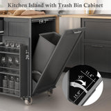 43.3" Rolling Kitchen Island Cart with Drop Leaf & Storage - Mobile Kitchen Organizer with Wheels, Rubberwood Top, Trash Bin Cabinet & Towel Rack, Farmhouse Style for Small Spaces Grey LotaTools