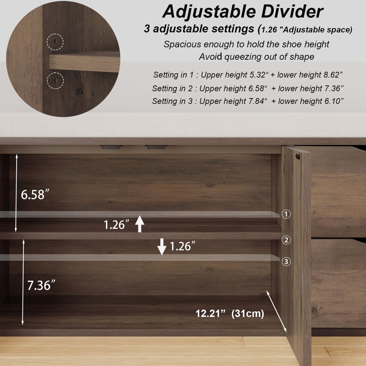 LVB Entryway Bench with Storage, 40” Storage Bench with Padded Cushioned Seat, Farmhouse Shoe Bench with 2 Drawers Cabinet Shelf, Industrial Wood Shoe Rack Bench for Living Bedroom，Rustic Oak, 40in LVB