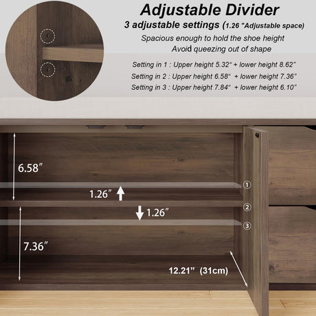 LVB Entryway Bench with Storage, 40” Storage Bench with Padded Cushioned Seat, Farmhouse Shoe Bench with 2 Drawers Cabinet Shelf, Industrial Wood Shoe Rack Bench for Living Bedroom，Rustic Oak, 40in LVB