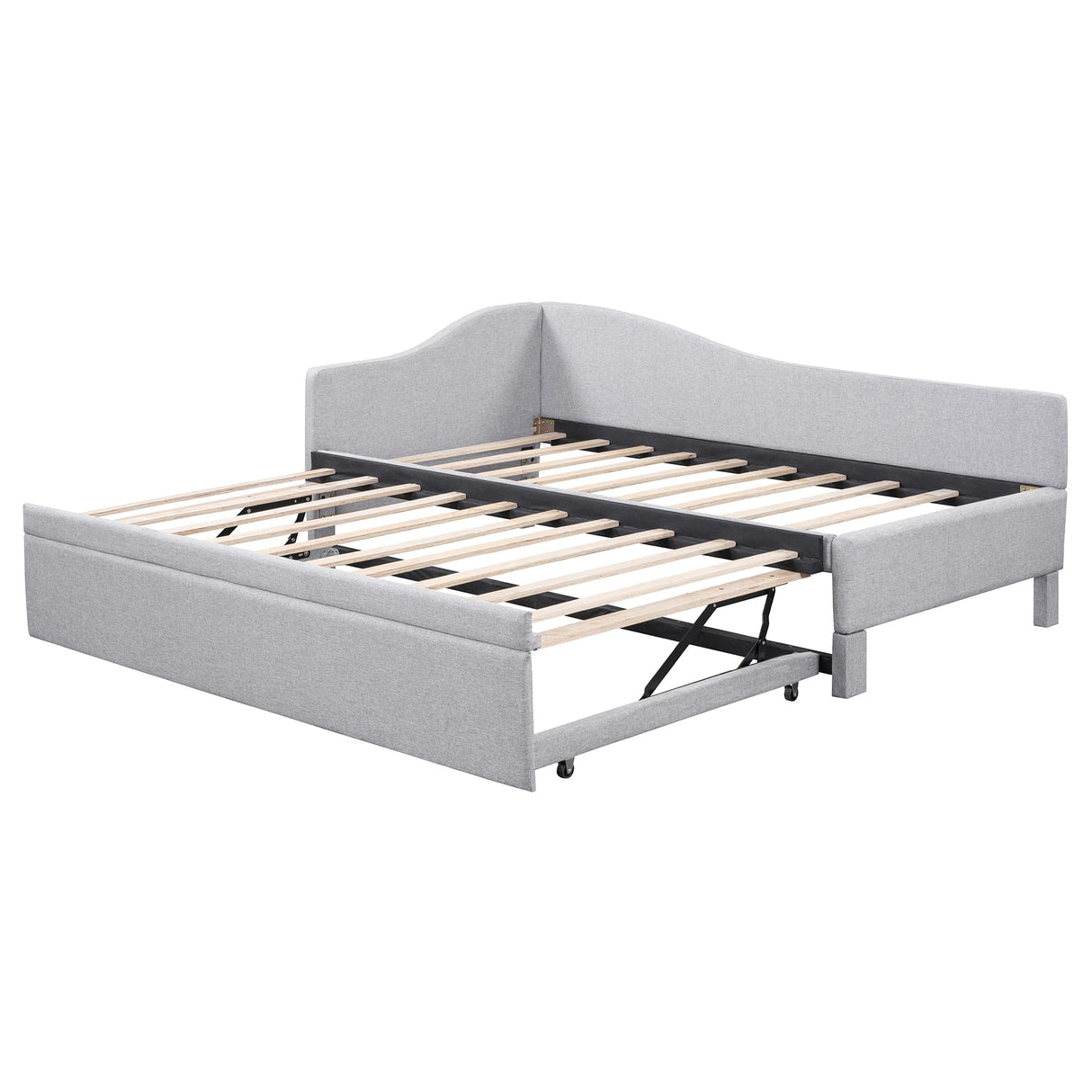 Twin Size Upholstered Daybed with Pop up Trundle,Linen Day Bed Frame with Extendable Trundle,Twin to King Daybed,Tufted Sofa Bed for Bedroom,Living Room,Guest,Gray Bellemave