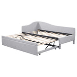 Twin Size Upholstered Daybed with Pop up Trundle,Linen Day Bed Frame with Extendable Trundle,Twin to King Daybed,Tufted Sofa Bed for Bedroom,Living Room,Guest,Gray Bellemave