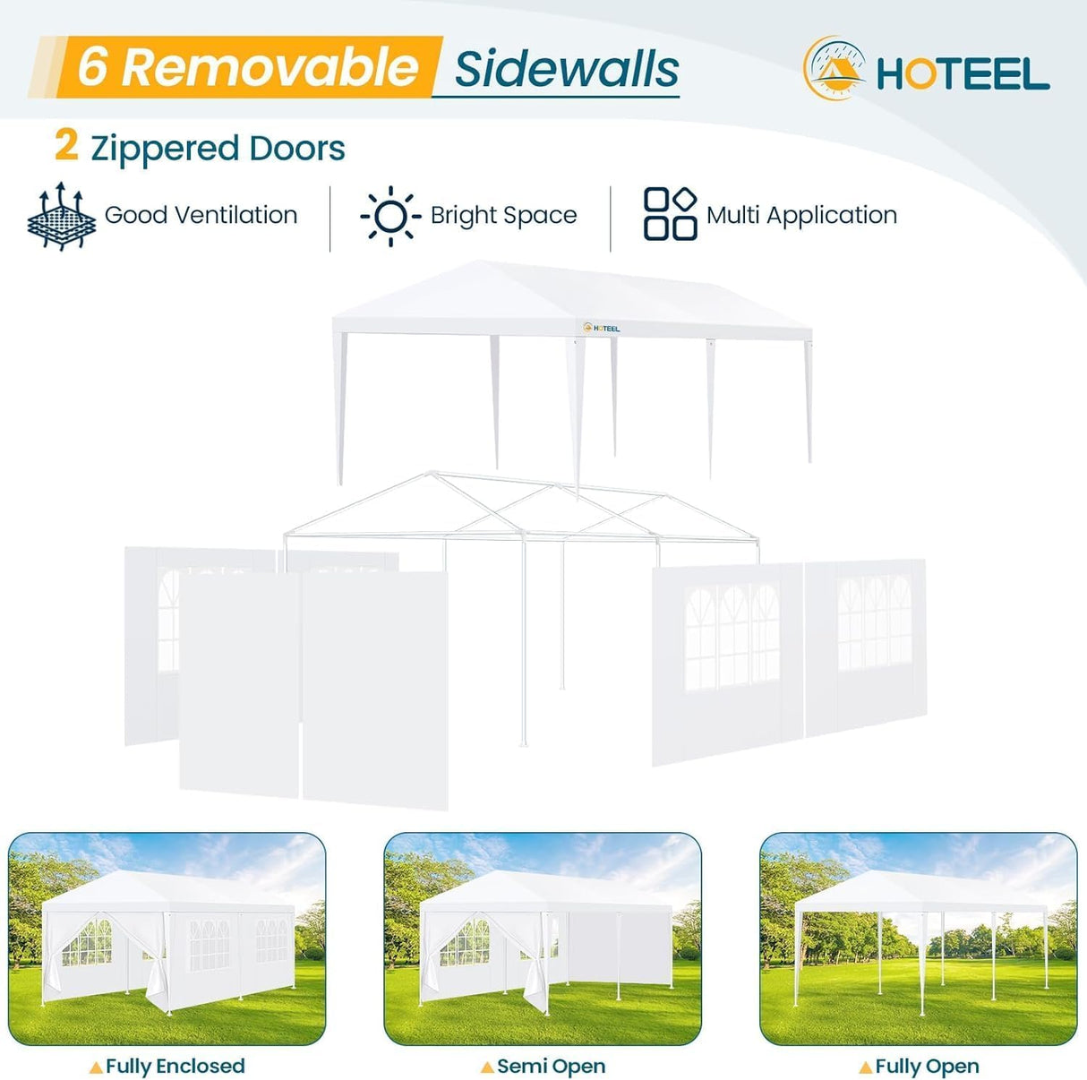 HOTEEL 10'x20' Outdoor White Waterproof Gazebo Canopy Party Tent with 4 Removable Sidewalls Windows Carpas para Patio for Weddings Events Beach BBQ Parties Hoteel