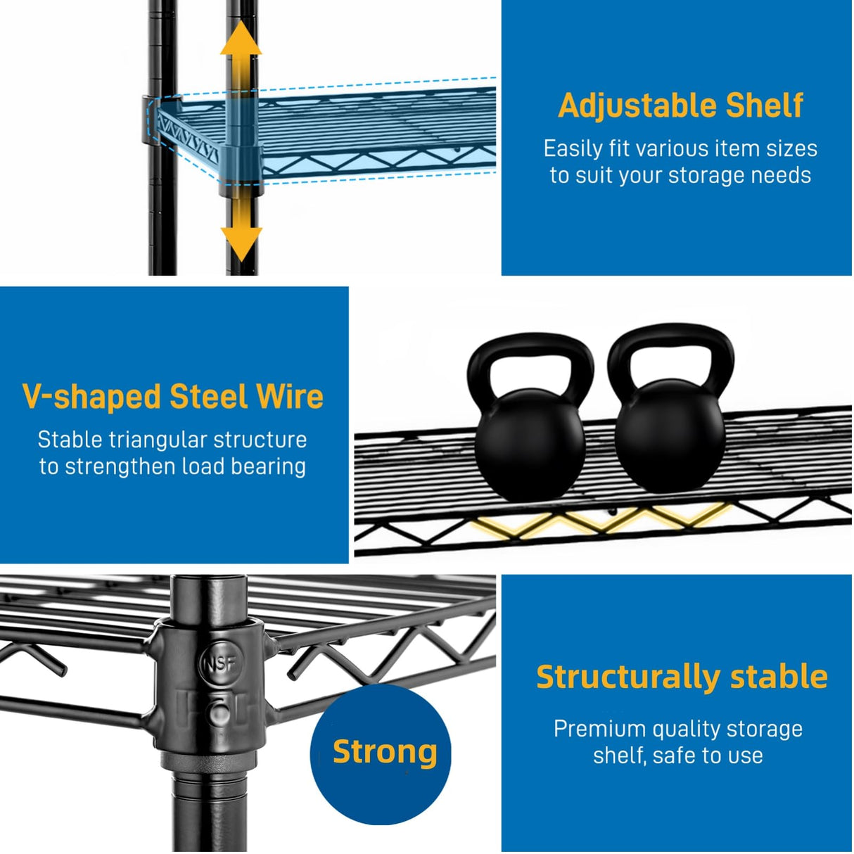 L Shaped Adjustable Storage Shelves, 58''W 5 Tier Standing Shelf Unit, 1500LBS Metal Wire Shelving for Storage, Heavy Duty Garage Organizer Shelf Pantry Shelf Kitchen Shelving, 58''W*71''H*13.8" D SESAISHEIR