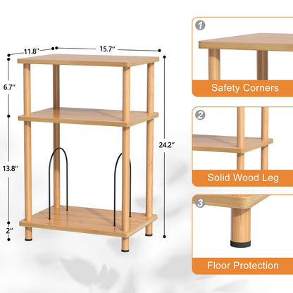 Apicizon Record Player Stand, 3-Tier End Table with Vinyl Record Storage Shelf, Wooden Record Player Table with Adjustable Holder, Small Turntable Stand for Living Room, Bedroom, Natural