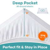 OhGeni 100% Waterproof Mattress Protector, King Size, Fitted Sheet with Deep Pockets, 6''-18'', Premium Noiseless Breathable Soft Material, Mattresses Cover for Bed OhGeni
