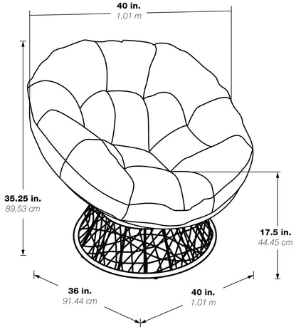 OSP Home Furnishings Wicker Papasan Chair with 360-Degree Swivel, Cream Frame with Pink Cushion