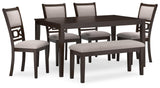 Signature Design by Ashley Langwest Dining Room Table Set, 4 Upholstered Chairs and Bench, Seats 6, Cushioned Seats, Wood, Cherry Brown Signature Design by Ashley