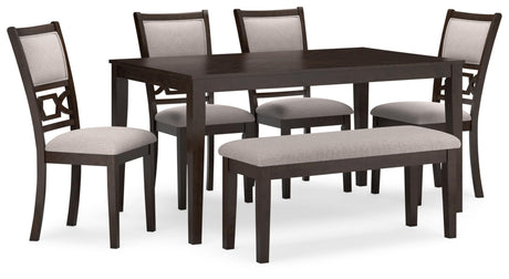 Signature Design by Ashley Langwest Dining Room Table Set, 4 Upholstered Chairs and Bench, Seats 6, Cushioned Seats, Wood, Cherry Brown Signature Design by Ashley