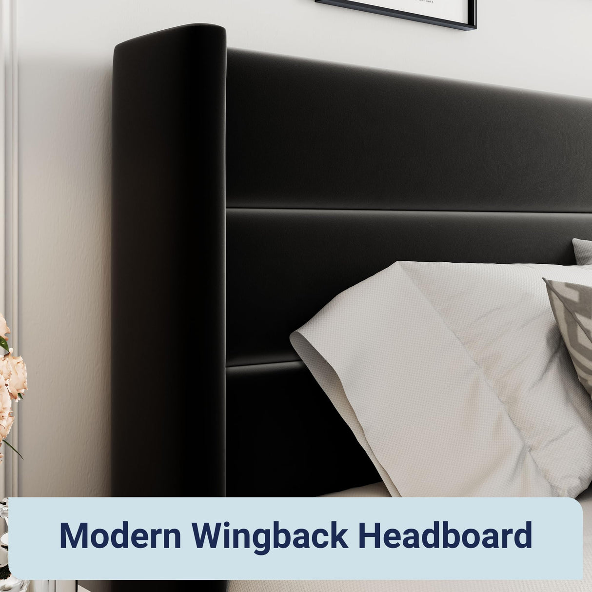 Allewie King Size Velvet Lift Up Storage Bed, Modern Wingback Headboard, Hydraulic Support, No Box Spring Needed, Black Allewie