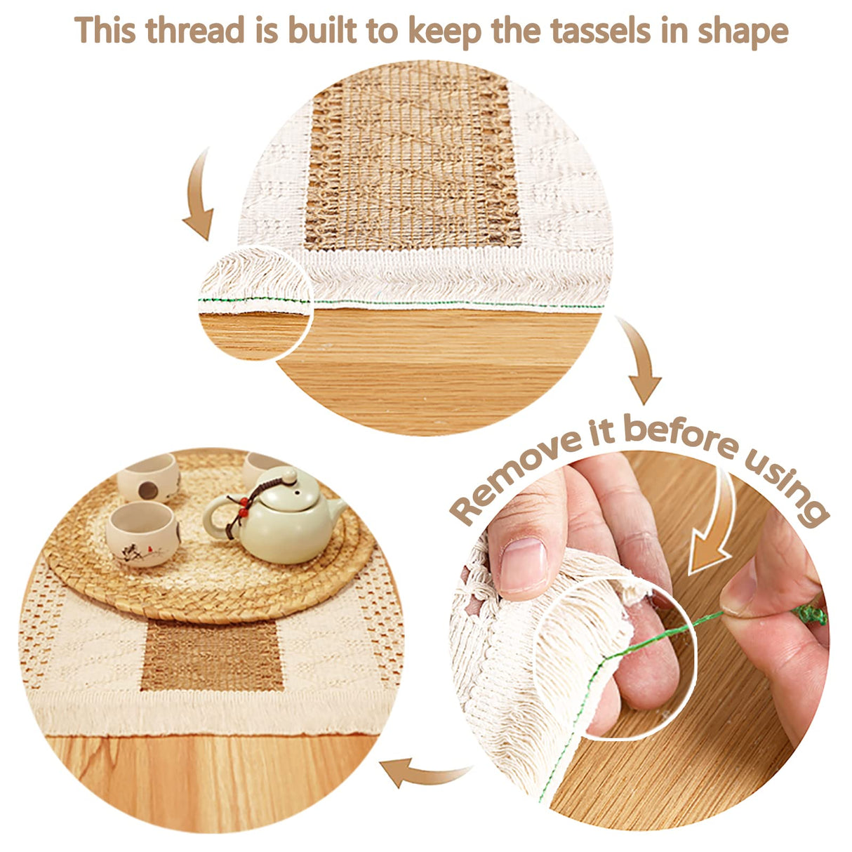 Zology Handmade Boho Placemats Set of 6 - Natural Cotton Burlap and Water Straw Woven Combination Table Mats, Macrame Décor and Farmhouse Style Placemats, for Dining Table Kitchen Zology