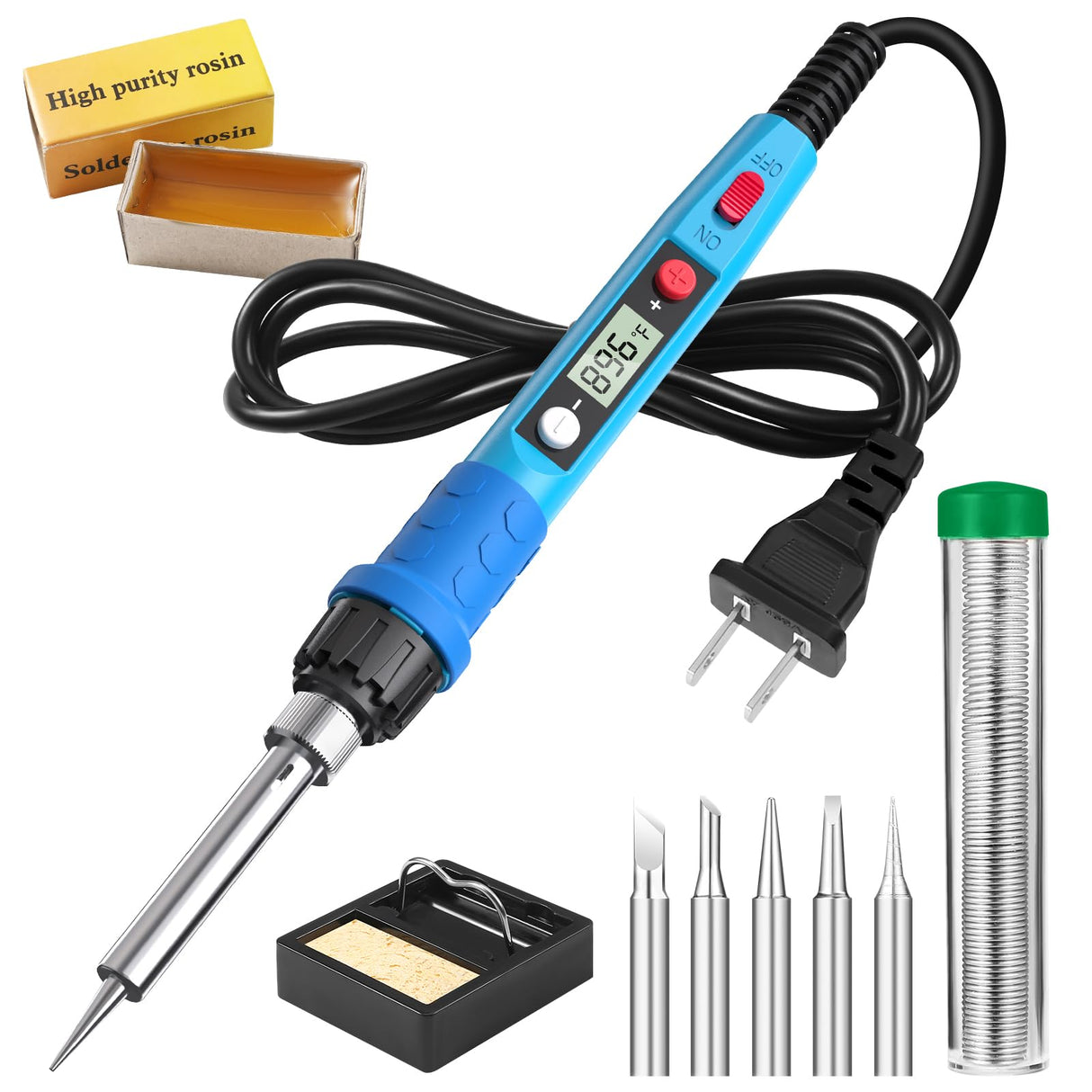Soldering Iron Kit, 80W 110V LCD Digital Solder Iron Pen with Ceramic Heater, Portable Welding Tools with 5pcs Tips, Stand, Solders Wire, Sponge, Paste, for Metal,Electric Repairs, DIY Q-MING