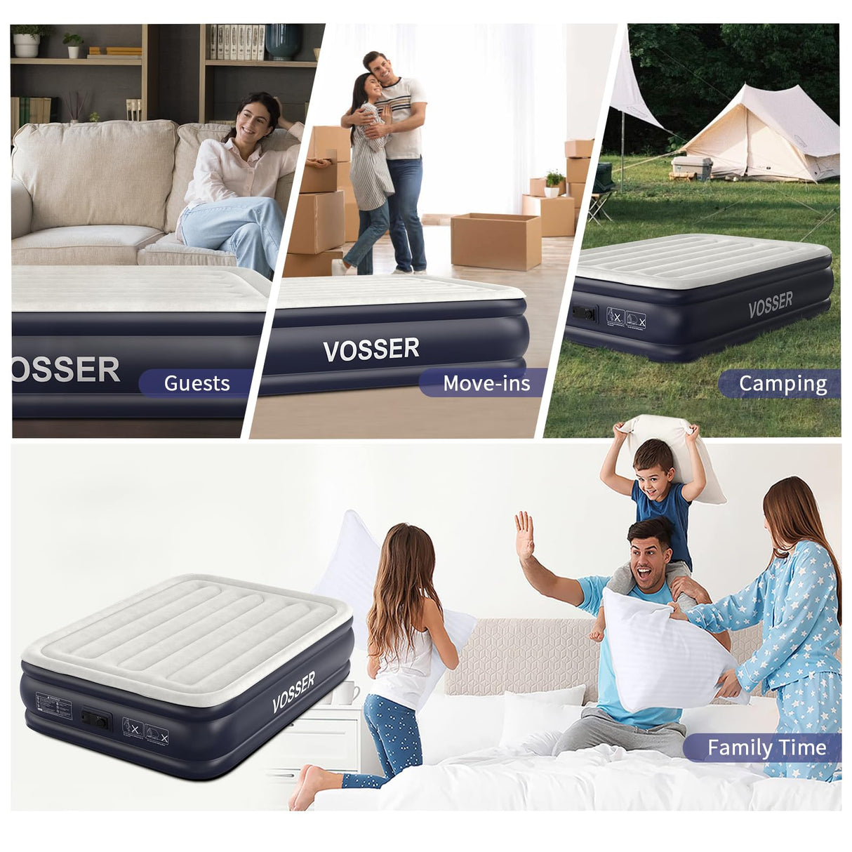 VOSSER Air Mattress Full with Built in Pump,18''Inflatable Mattress of Upgraded Vertical Beams,Self Inflatable/Deflation Blow Up Mattress in 3 Mins,Flocked Top Airbed with Carry Bag for Home, Camping VOSSER