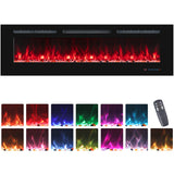 VINEMOUNT 60'' Electric Fireplaces Inserts, Recessed & Wall-Mounted Fireplace Heater with Thermostat, Multicolor Flames,Timer, Log & Crystal, 750/1500W, Black VINEMOUNT