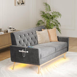 Fameill 65" Loveseat Sofa Couch, Mid Century Modern Love Seat Small Couch with Soft Cushion, LED Light, Crystal Button Tufted, Upholstered Comfy Small Couch for Living Room, Bedroom Fameill
