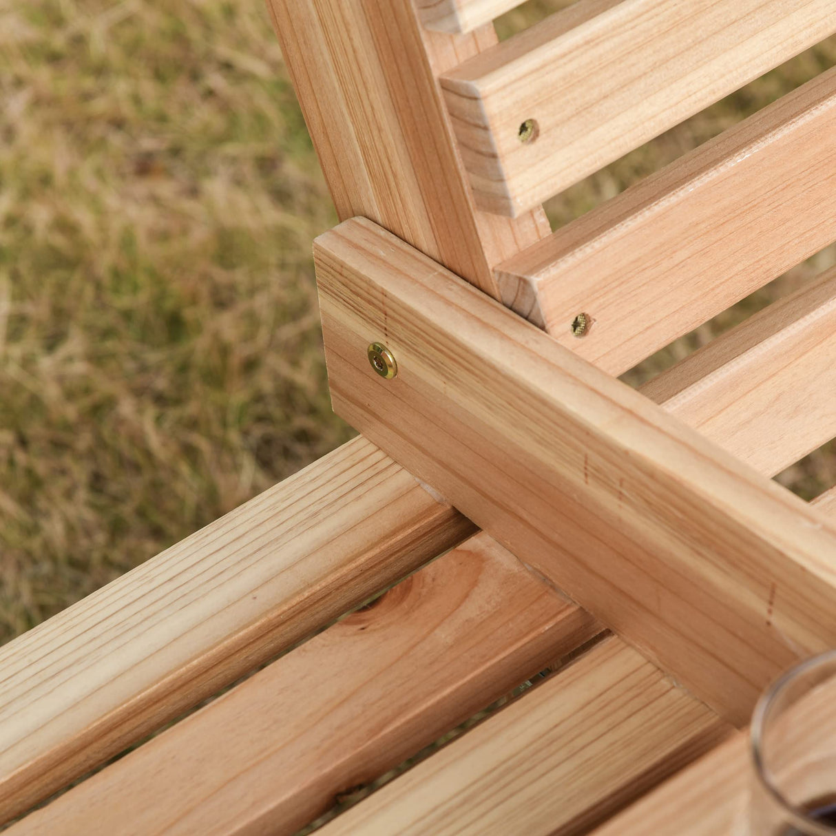 Outsunny 3-Seater Wooden Porch Swing, Patio Swing Bench with Folding Coffee Table, Cup Holders and Chains Included, 440lbs Weight Capacity, Natural Outsunny