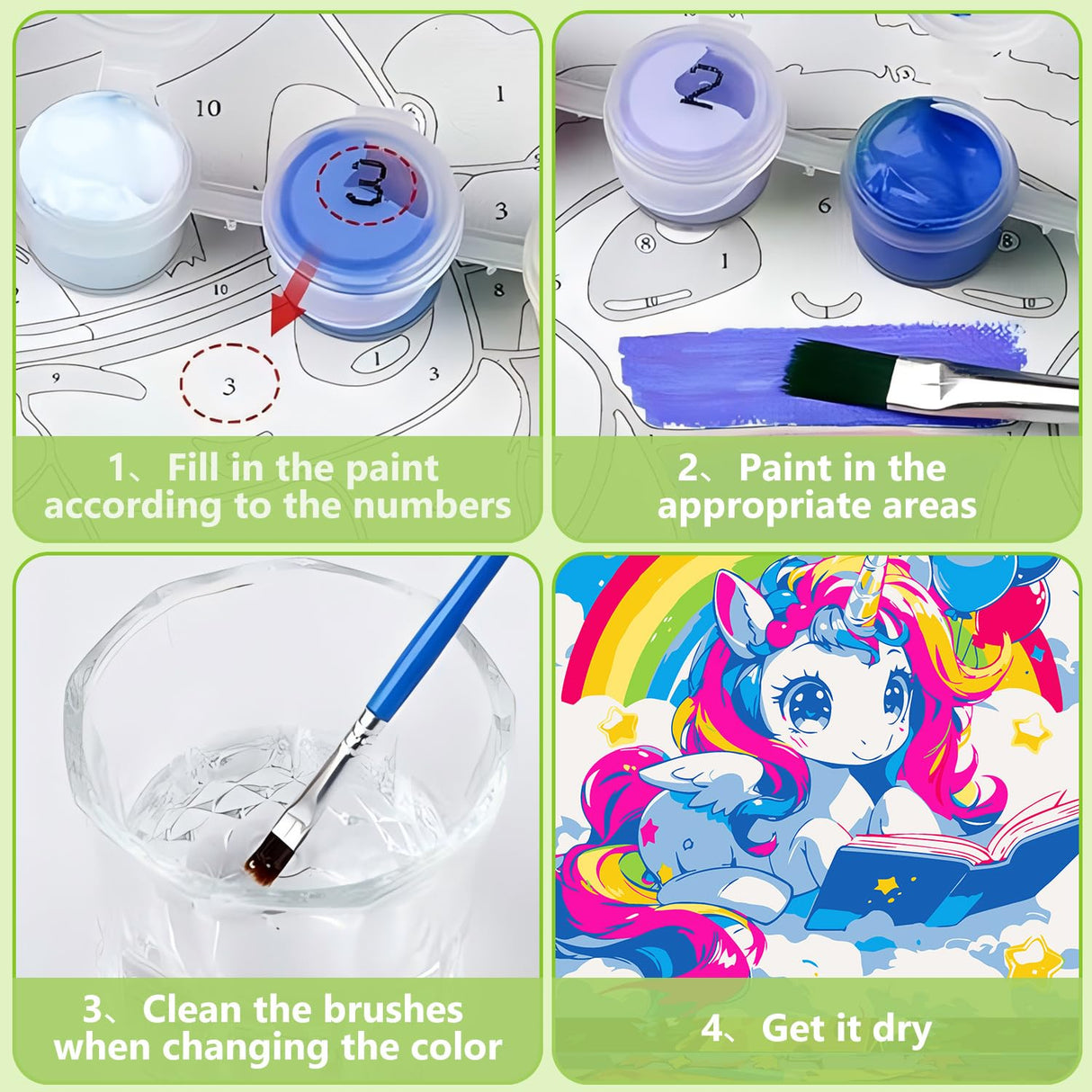 Reivworl Cartoon Paint by Numbers Kit for Kids, Cartoon Paint by Number with Frame and Easel, Paint by Number Kids Age 5-8-12 for Gifts and Decor (8X8 Inch) Reivworl