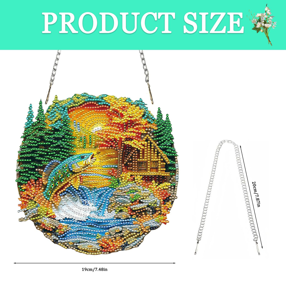Auremi Landscape Diamond Art Hanging Kit for Adult, Special Shaped Rhinestone, DIY Acrylic 5D River Fish Diamond Painting Window Pendants Signs, Home Garden Wall Hanging Ornament Auremi
