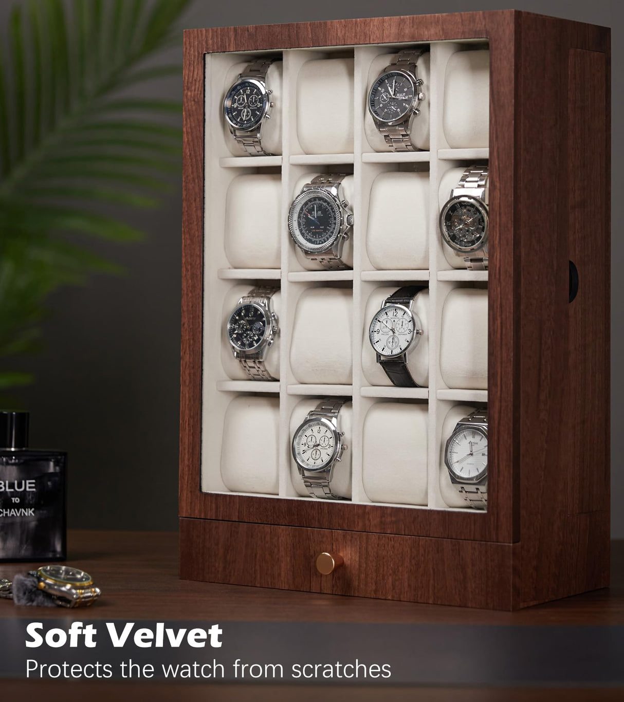 Homde Watch Box Wooden Display: Large Wood Storage for Men's Nightstand - Timeless Home Organizer (L Size) Homde