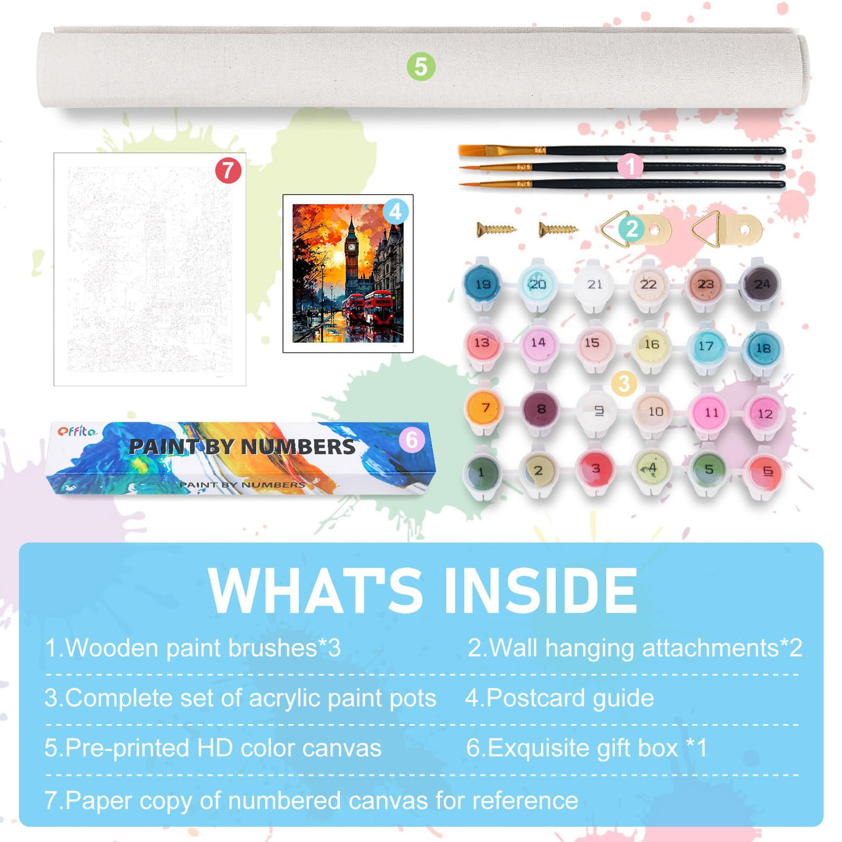 Paint by Numbers Kit for Adults Rolled Canvas - 16x20 Inch Big Ben Adult Paint by Number Kits on Canvas for Beginners, DIY Acrylic Oil Number Painting Kits with Gift Box for Home Wall Decor Gift Offito