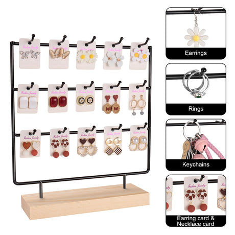 shidaishiye Earring Display Stand for Selling, Wood Earring Rack Tower Display Holder Stand (3 Tier,15 Hooks, Black) shidaishiye