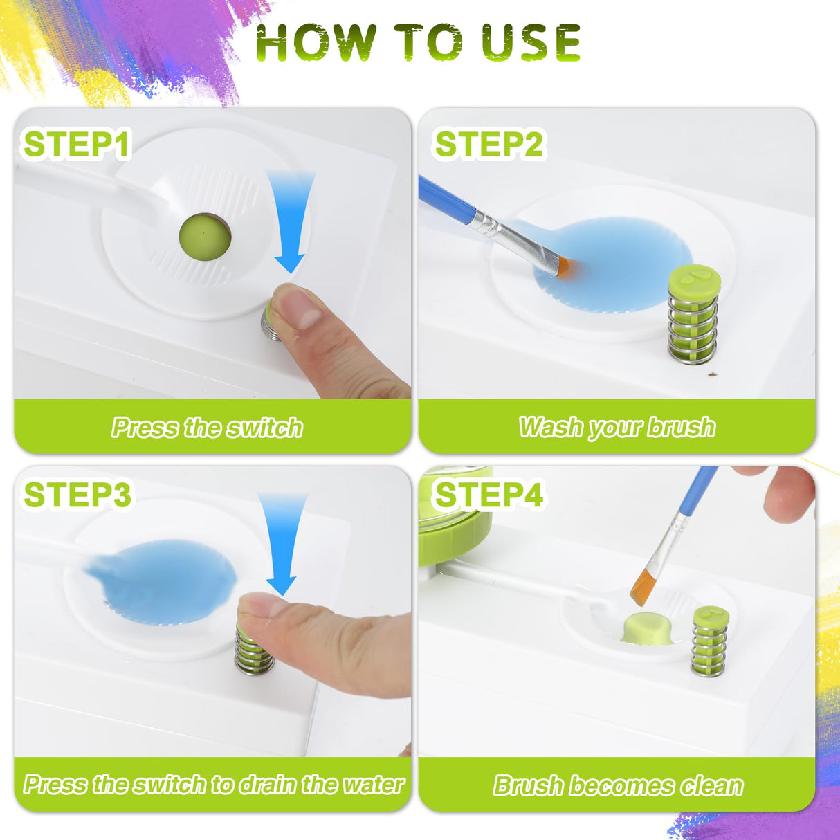 2024 All in 1 Upgraded Paint Brush Cleaner: Paintbrush Cleaners Tool Paint Brush Rinser Paint Water Dispenser Painting Station for Acrylic, Watercolor, Oil Paint（Give 4 Pen & Pen holder & paint tray） Kairsya
