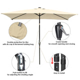Yescom 10x6.5ft Outdoor Rectangle Solar Powered LED Lighted Patio Umbrella with Crank Tilt for Table Market Beach Pool Yescom