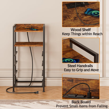 Furnulem 4 Drawer Dresser for Bedroom, Tall Nightstand with Led Light and Charging Station, Small Night Stand Bedside Table, Fabric Bins, Metal Frame, Wood Shelf, Side Furniture(Rustic Brown) Furnulem