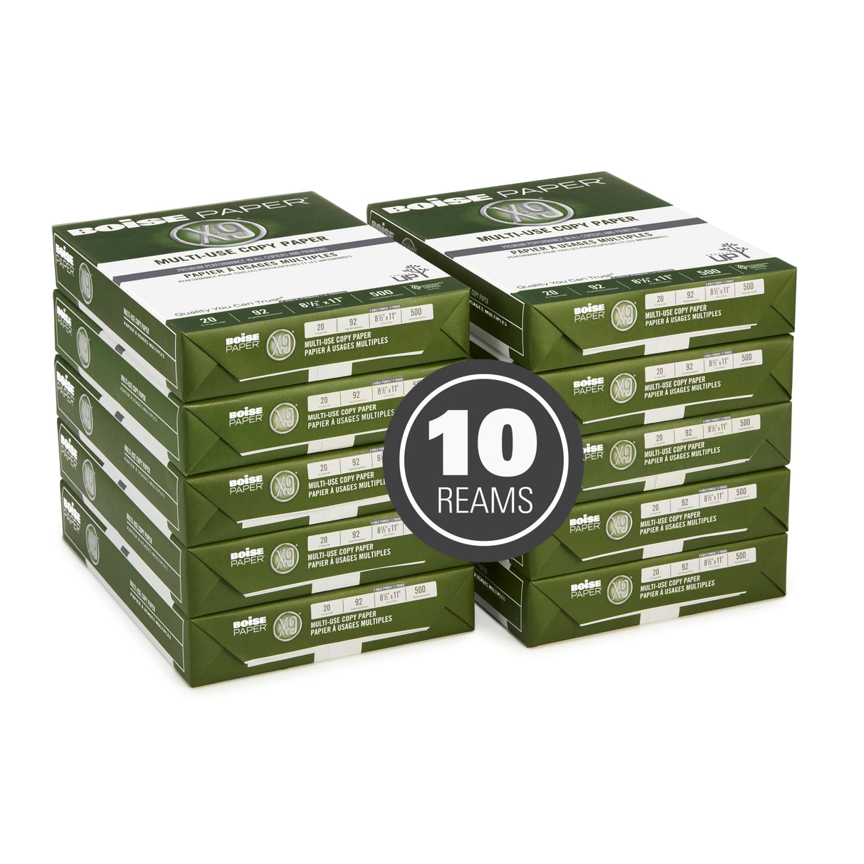 Boise Paper X-9 Multi-Use 3-Hole Punch Copy Paper – 10 Ream (5,000 Sheets) | 8.5" x 11" Letter | 92 Bright White - 20 lb. | OX-9001P-CTN BOISE POLARIS