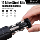 10-in-1 Multi Screwdriver, Multi-Bit Magnetic Ratcheting Screwdriver with Phillips/Slotted/Torx/Hex Bits and 1/4-Inch Nut Driver, All in One Multihead Screwdriver with Belt Pouch Flutaire