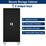 Aobabo 72 Inch Tall 2 Door Rolling Locking Metal Storage Cabinet Organizer with 4 Adjustable Shelves and 2 Keys for Garages and Offices, Black Aobabo