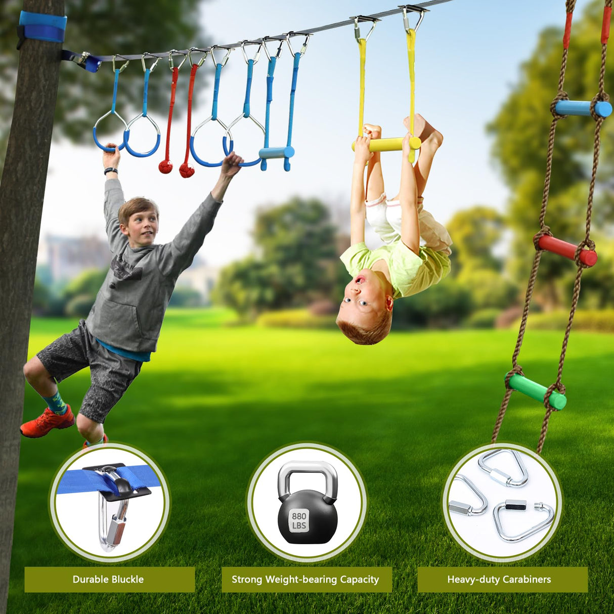 Ninja Warrior Obstacle Course Accessories New Upgraded Buckle for 2” Width Slackline No Tearing Slackline，Quick Buckle – No More Threading，Install in Seconds – Anywhere on The Line Gentle Booms Sports