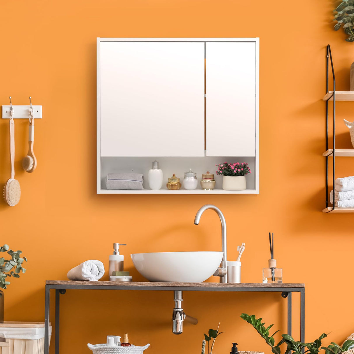 ALIMORDEN Medicine Cabinet with Mirror and Shelves, Bathroom Wood Wall Cabinet Over The Toilet, Vanity, Recessed or Surface Mount, 30.07 Inch x 30 Inch, White ALIMORDEN