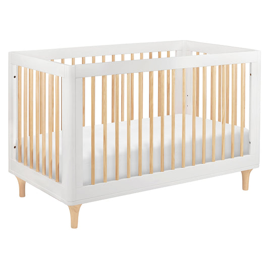 Babyletto Lolly 3-in-1 Convertible Crib with Toddler Bed Conversion Kit in White and Natural, Greenguard Gold Certified - WoodArtSupply